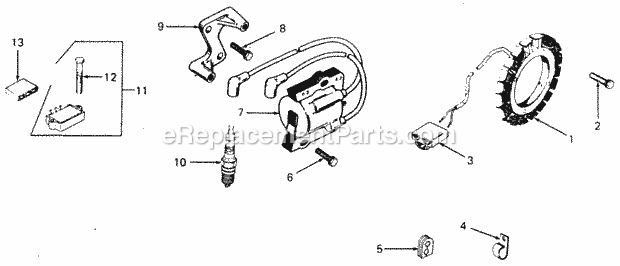 Ignition Diagram and Parts List for 1882 800000-821059, 140-721-100, 141-721-100 Cub Cadet Lawn Tractor